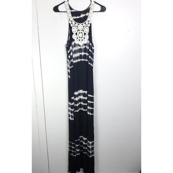 Womens Dress L Crochet Embroidered Tie Dye Striping Split Hem Resort Vacation - Picture 1 of 11